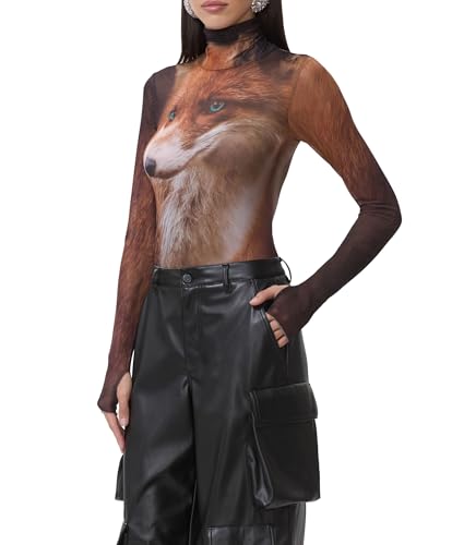 AFRM Women's Zadie Sheer Mesh Long Sleeve Turtleneck Top, Foxy